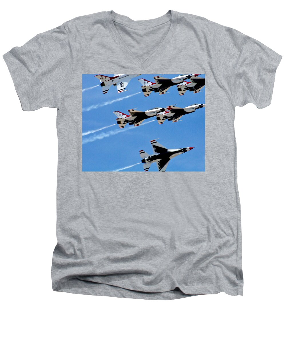 Aviation Men's V-Neck T-Shirt featuring the photograph Zoom by Judy Wanamaker