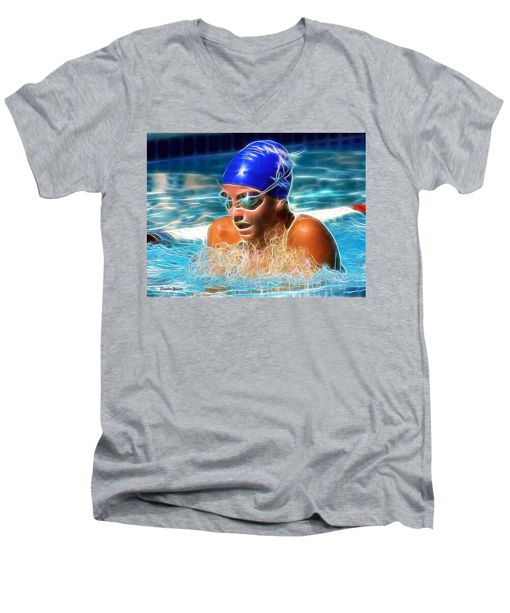 Swimmer Men's V-Neck T-Shirt featuring the digital art Breaststroke #1 by Stephen Younts