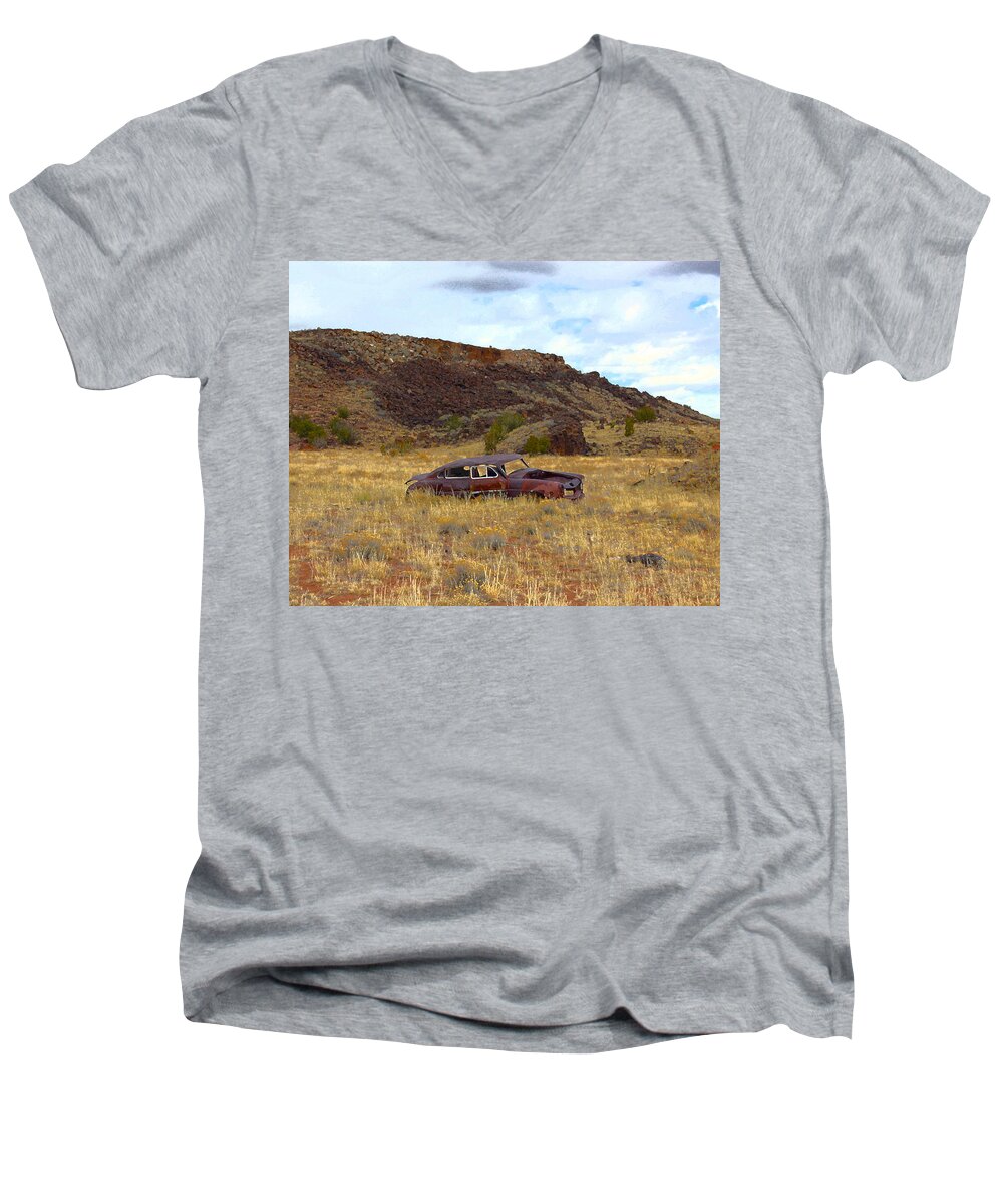 Old Car Men's V-Neck T-Shirt featuring the photograph Abandoned Car by Steve McKinzie