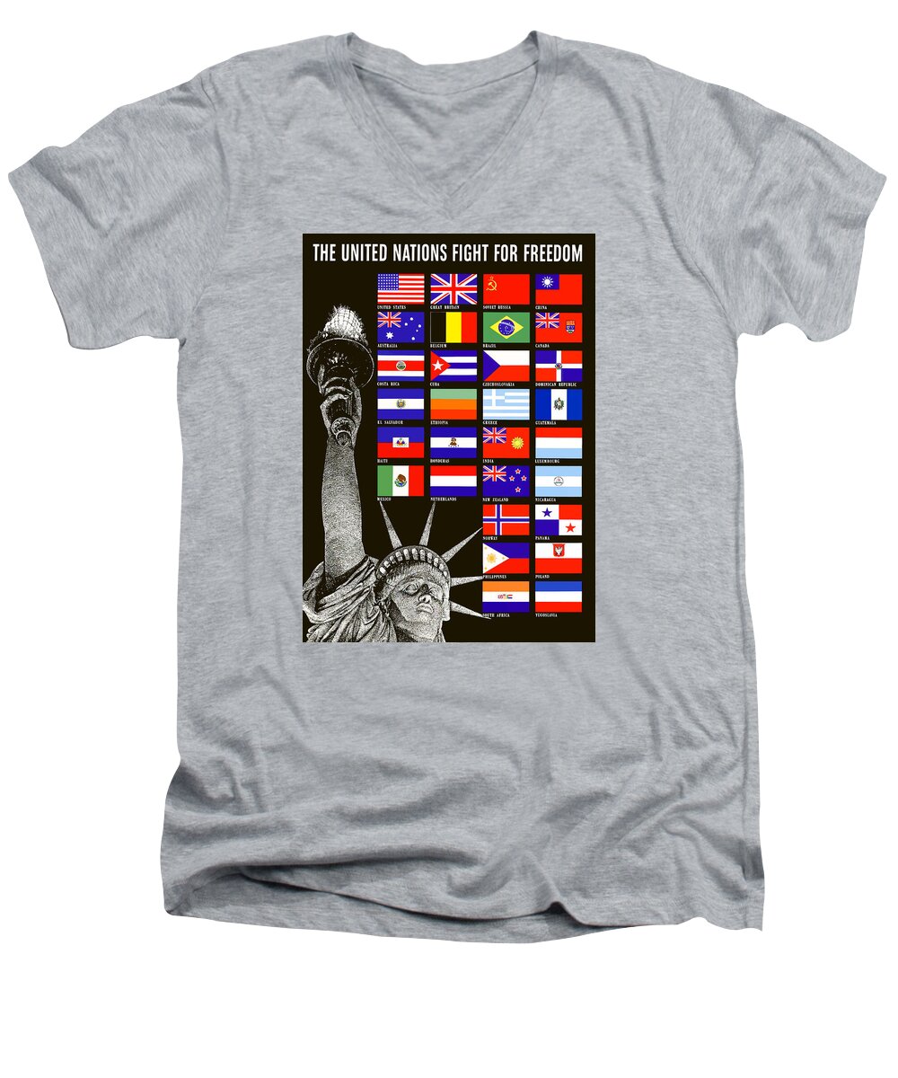 Statue Of Liberty Men's V-Neck T-Shirt featuring the painting Allied Nations Fight For Freedom by War Is Hell Store