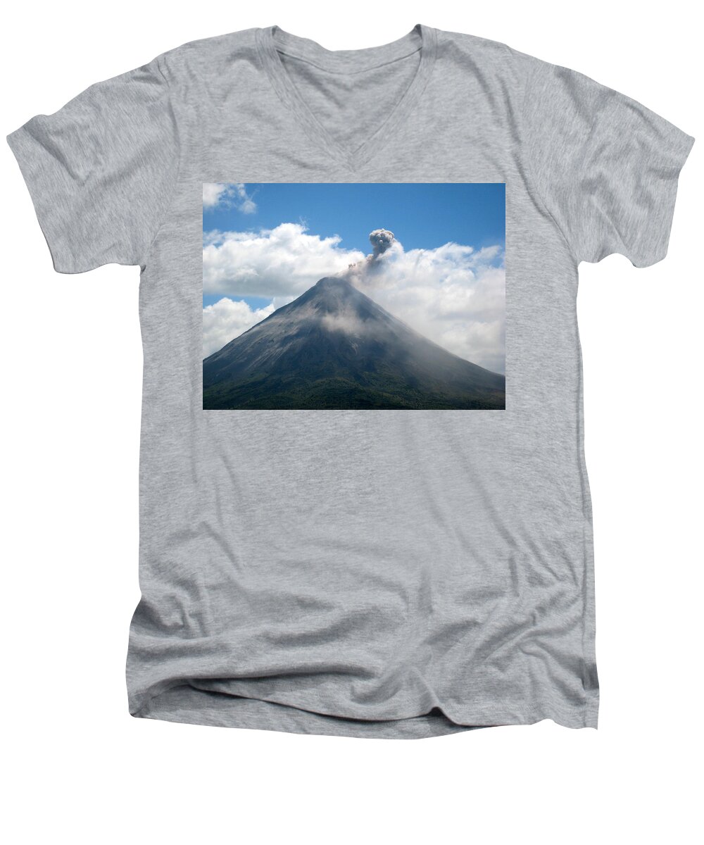 Volcano Men's V-Neck T-Shirt featuring the photograph Arenal Eruption by Eric Tressler