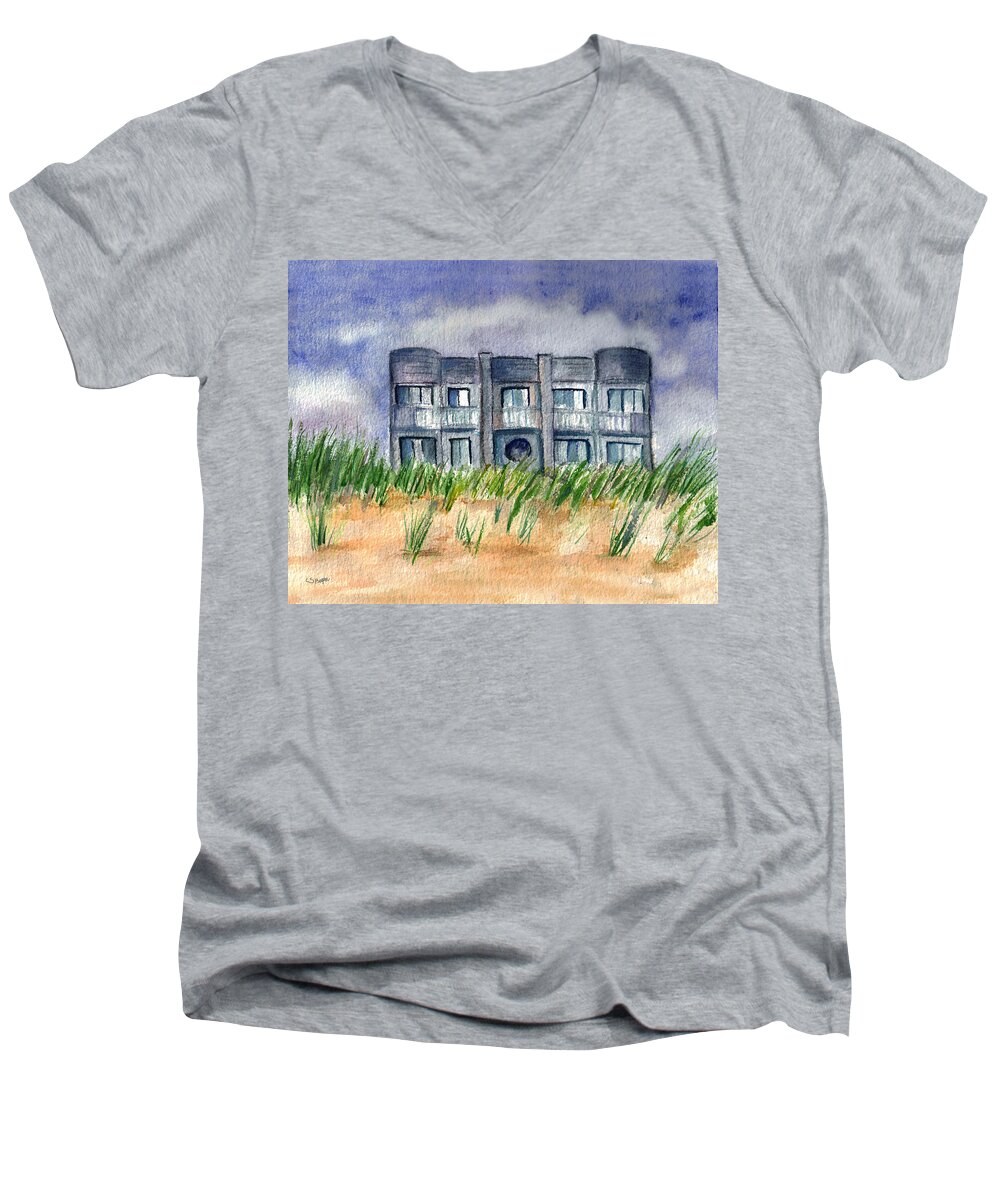 Beach House Men's V-Neck T-Shirt featuring the painting Beach House by Clara Sue Beym