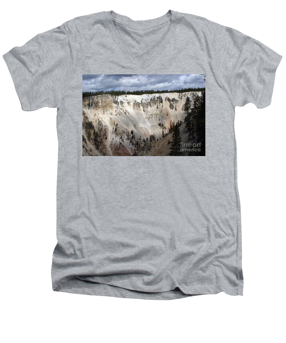 Grand Canyon Men's V-Neck T-Shirt featuring the photograph Beautiful Lighting On The Grand Canyon In Yellowstone by Living Color Photography Lorraine Lynch