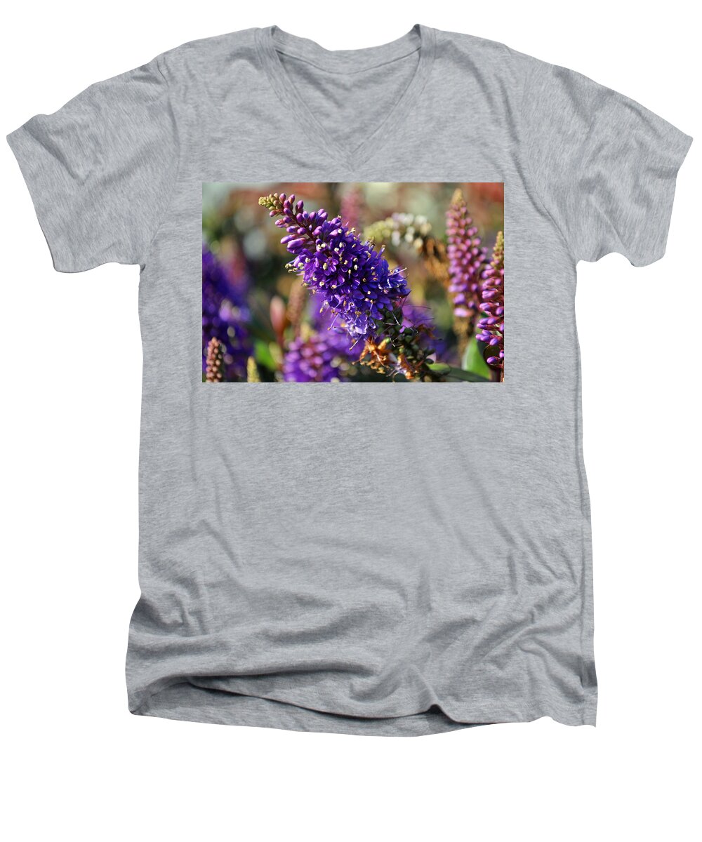 Aquatic Men's V-Neck T-Shirt featuring the photograph Blue Brush Bloom by Tikvah's Hope