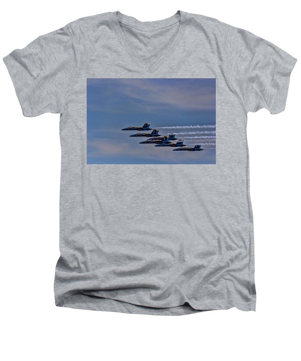 Blue Angels Men's V-Neck T-Shirt featuring the photograph Blues by David Gleeson