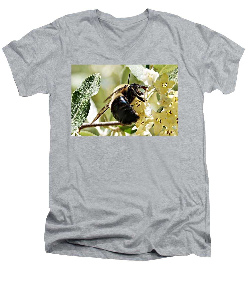Busy Men's V-Neck T-Shirt featuring the photograph Busy as a Bee by Joe Faherty