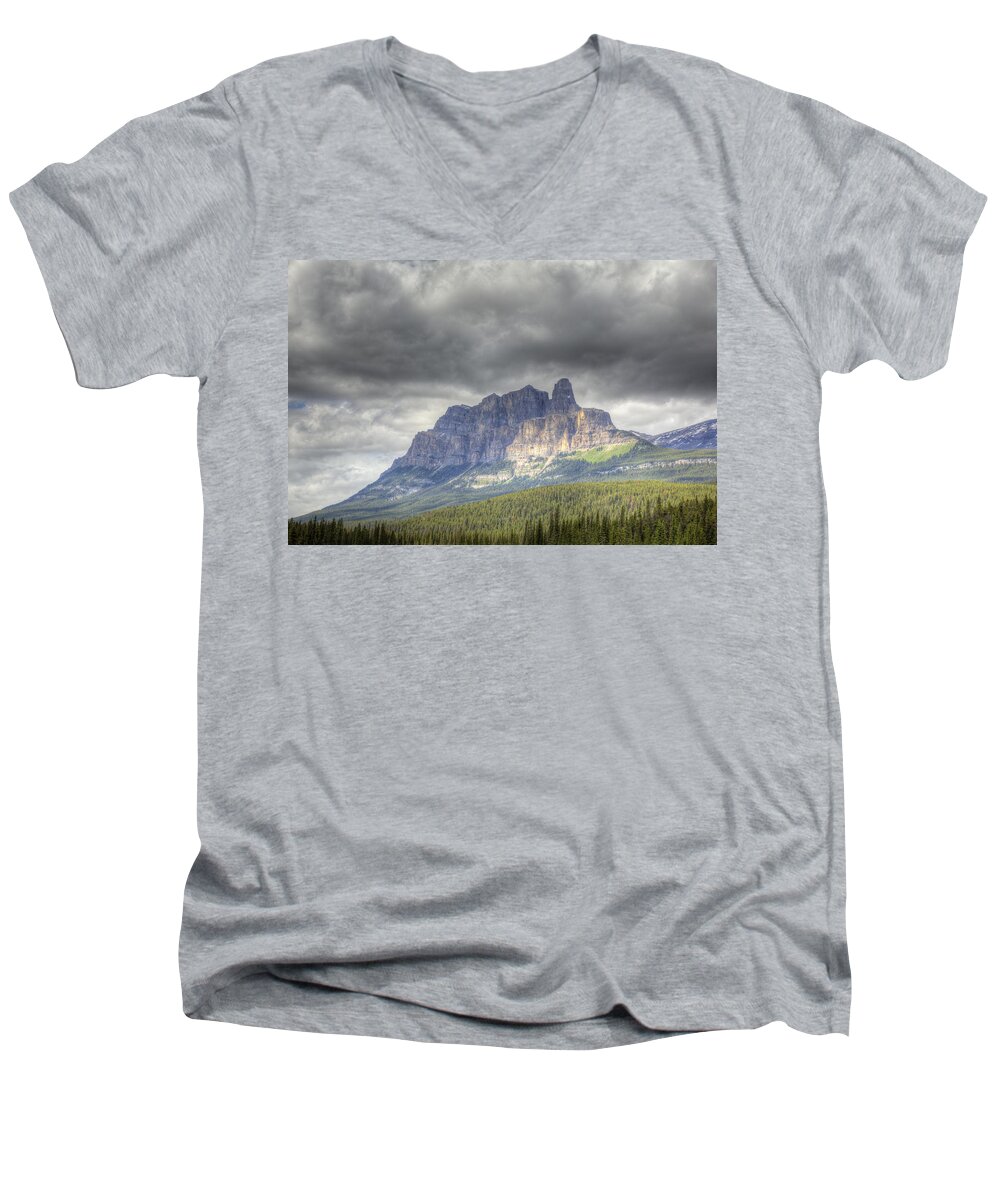 Castle Men's V-Neck T-Shirt featuring the photograph Castle Mountain 2011 by Monte Arnold