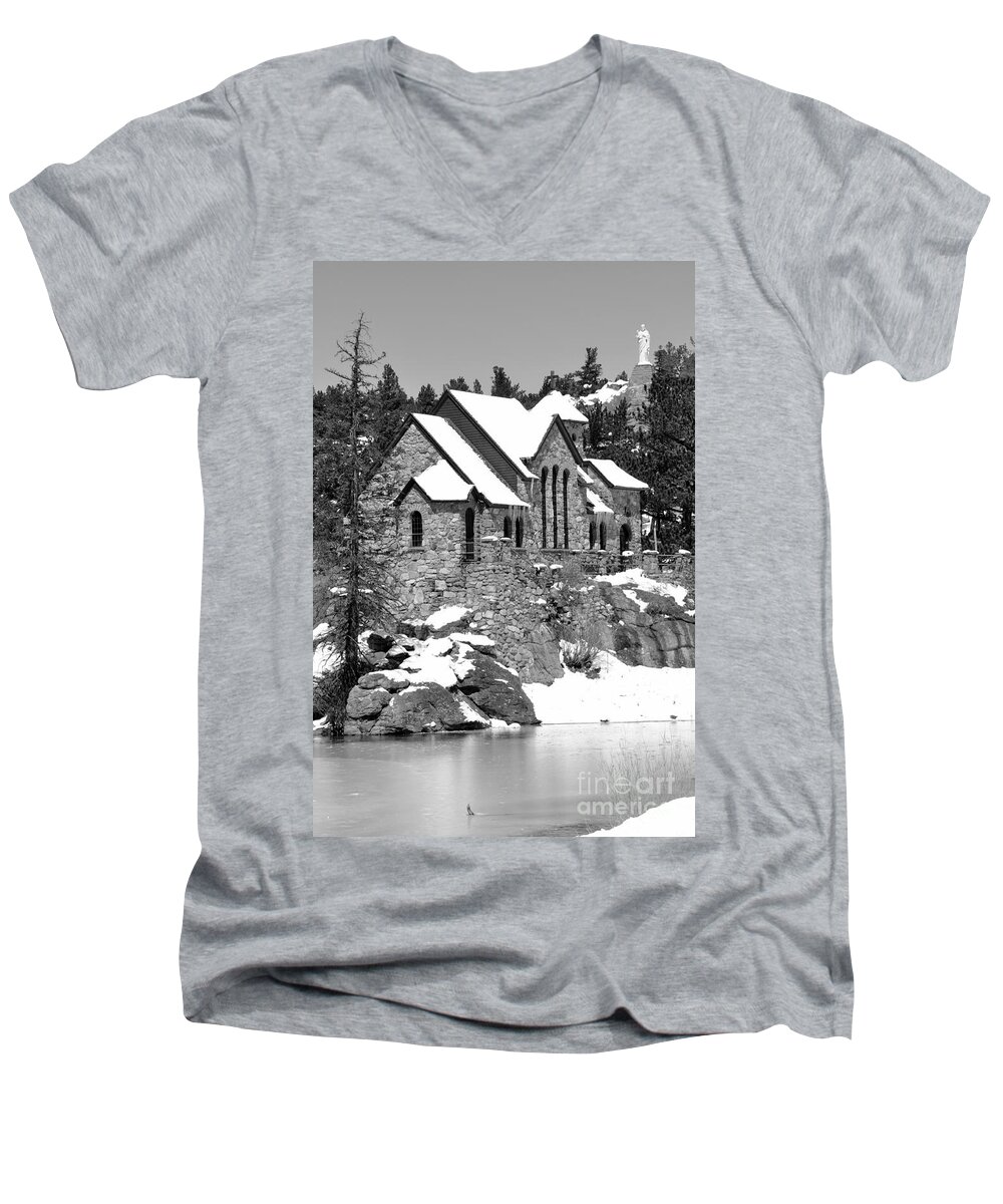 Church Men's V-Neck T-Shirt featuring the photograph Chapel on the Rocks No. 2 by Dorrene BrownButterfield