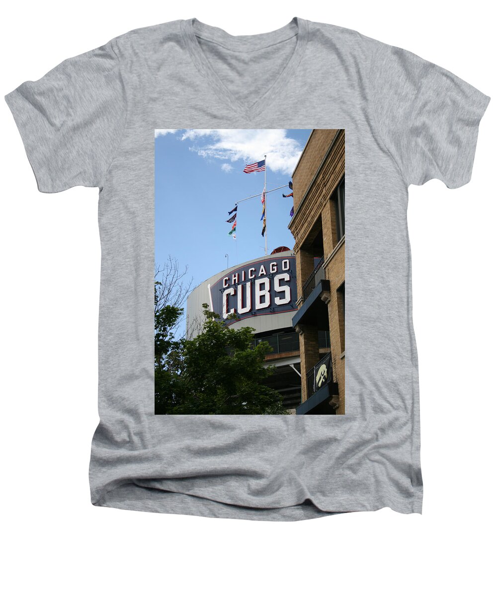 Chicago Men's V-Neck T-Shirt featuring the photograph Chicago Cubs by Laura Kinker