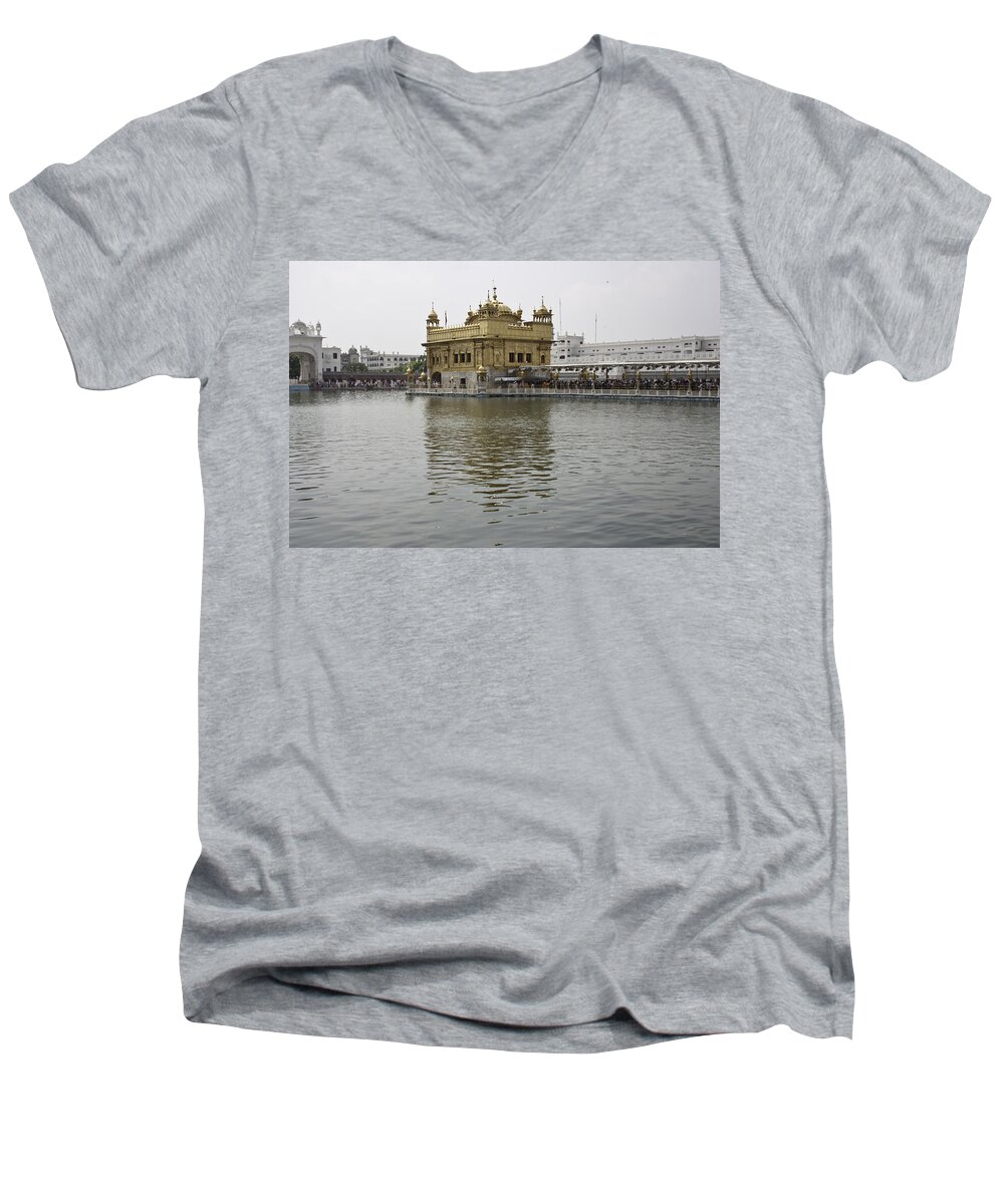 Amritsar Men's V-Neck T-Shirt featuring the photograph Darbar Sahib and sarovar inside the Golden Temple by Ashish Agarwal