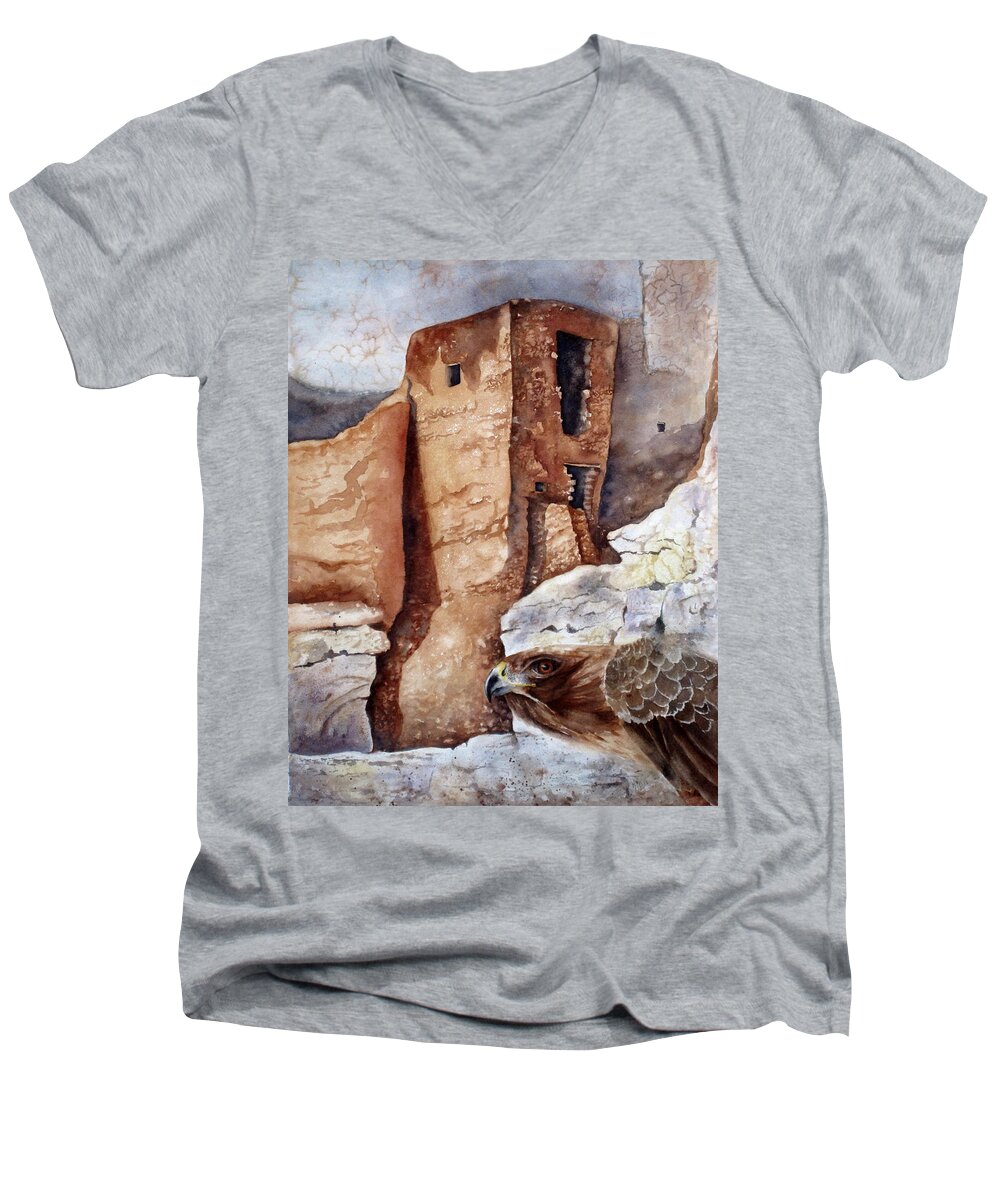 Pueblo Men's V-Neck T-Shirt featuring the painting Desert Dwellers by Mary McCullah