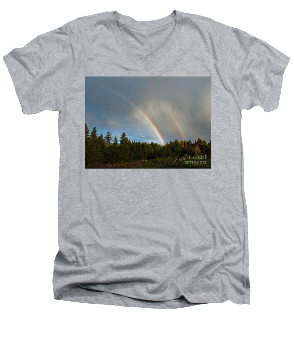 Rainbow Men's V-Neck T-Shirt featuring the photograph Double Blessing by Cheryl Baxter
