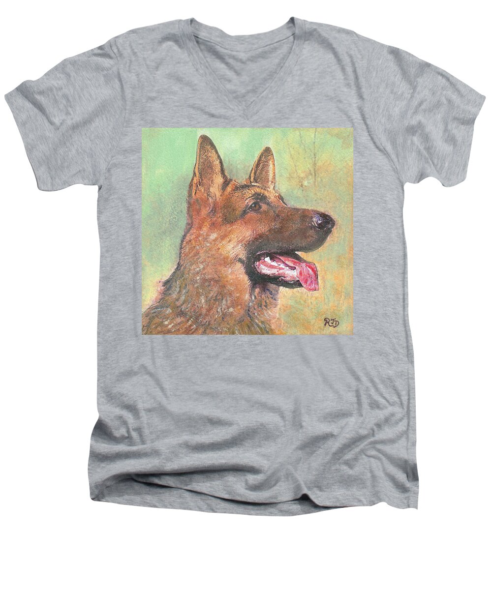 Dog Men's V-Neck T-Shirt featuring the painting Eager - time for dinner  by Richard James Digance