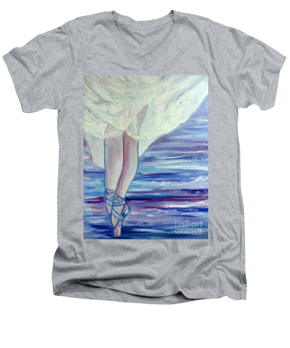 Ballet Men's V-Neck T-Shirt featuring the painting En Pointe by Julie Brugh Riffey