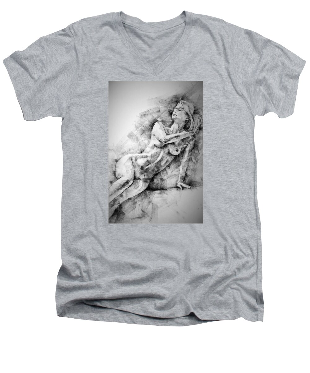 Erotic Men's V-Neck T-Shirt featuring the drawing Erotic SketchBook Page 2 by Dimitar Hristov