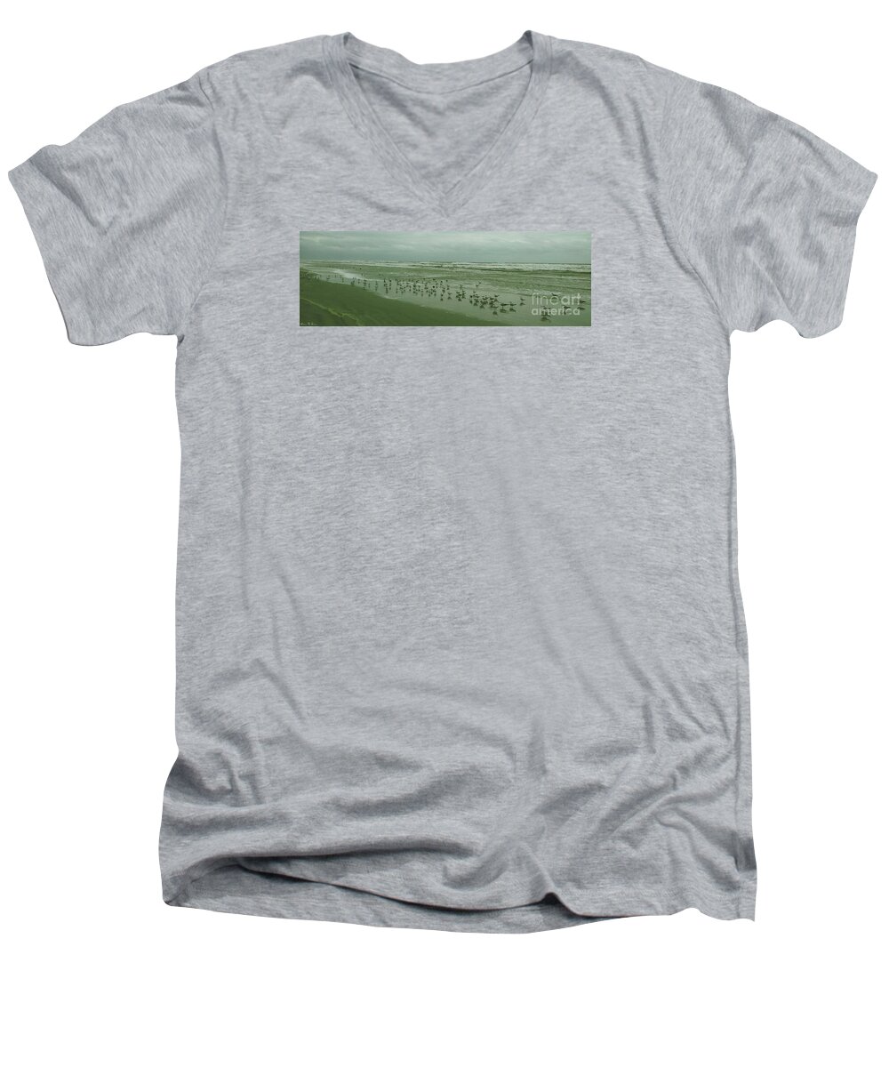 Beach Men's V-Neck T-Shirt featuring the photograph Facing The Wind by Donna Brown