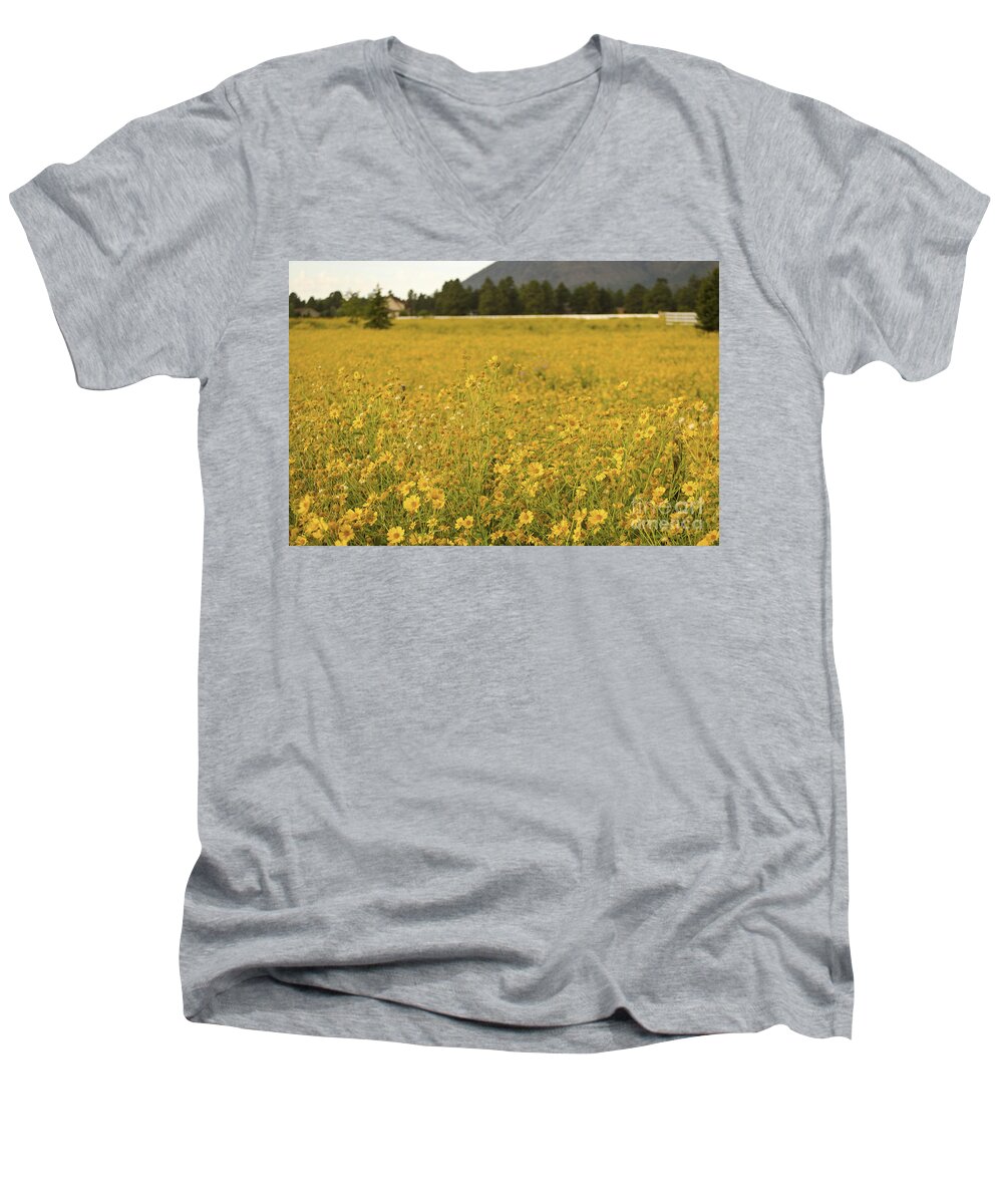 Fine Art Men's V-Neck T-Shirt featuring the photograph Field of Yellow Daisy's by Donna Greene