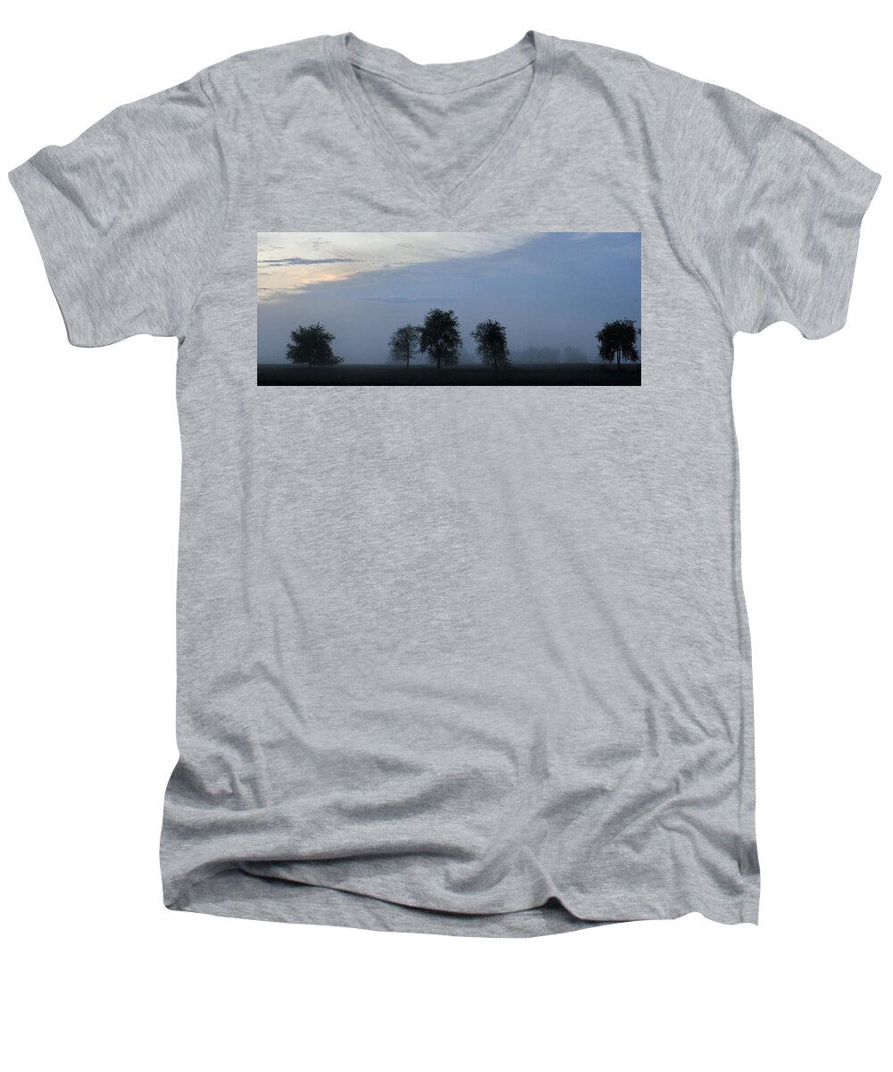 Trees Men's V-Neck T-Shirt featuring the photograph Foggy Pennsylvania Treeline by Angela Rath