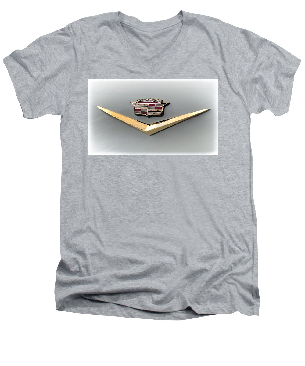 Cadillac Men's V-Neck T-Shirt featuring the digital art Gold Badge Cadillac by Douglas Pittman