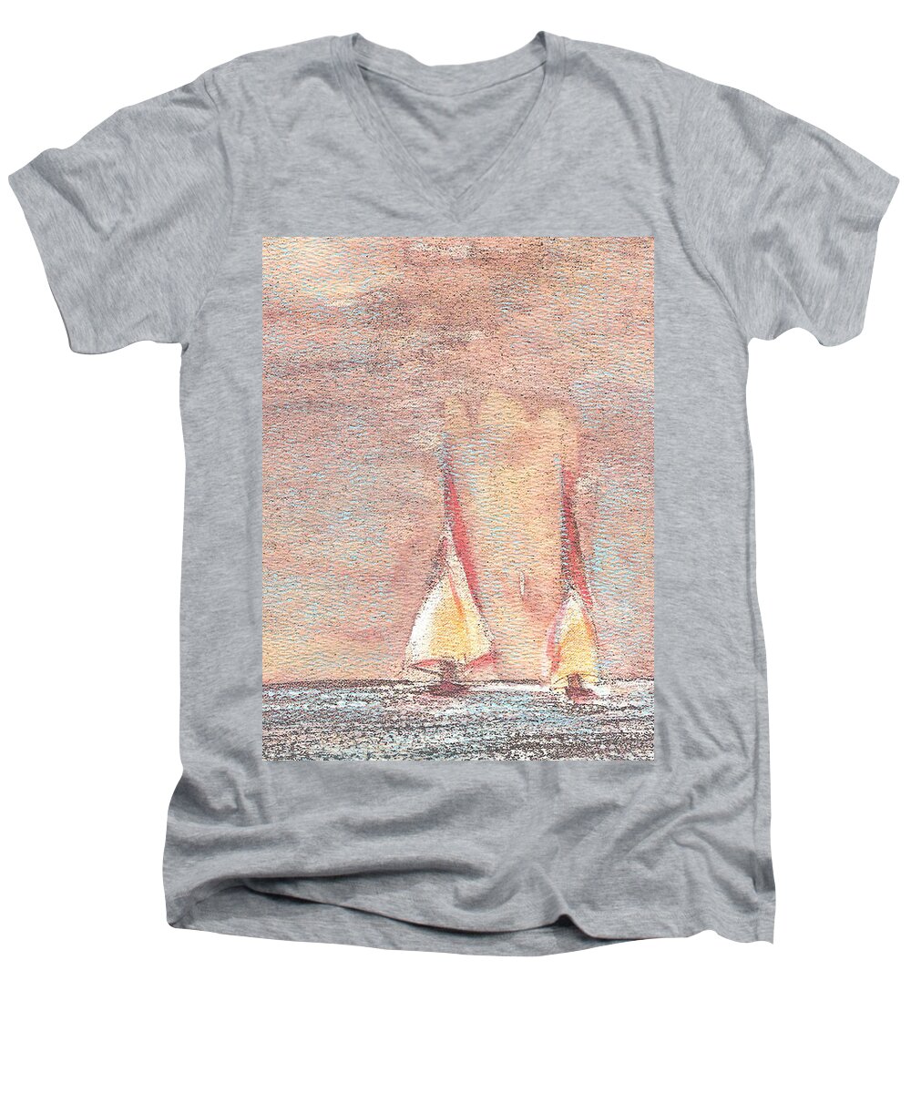 Sea Men's V-Neck T-Shirt featuring the painting Golden Sails by Richard James Digance