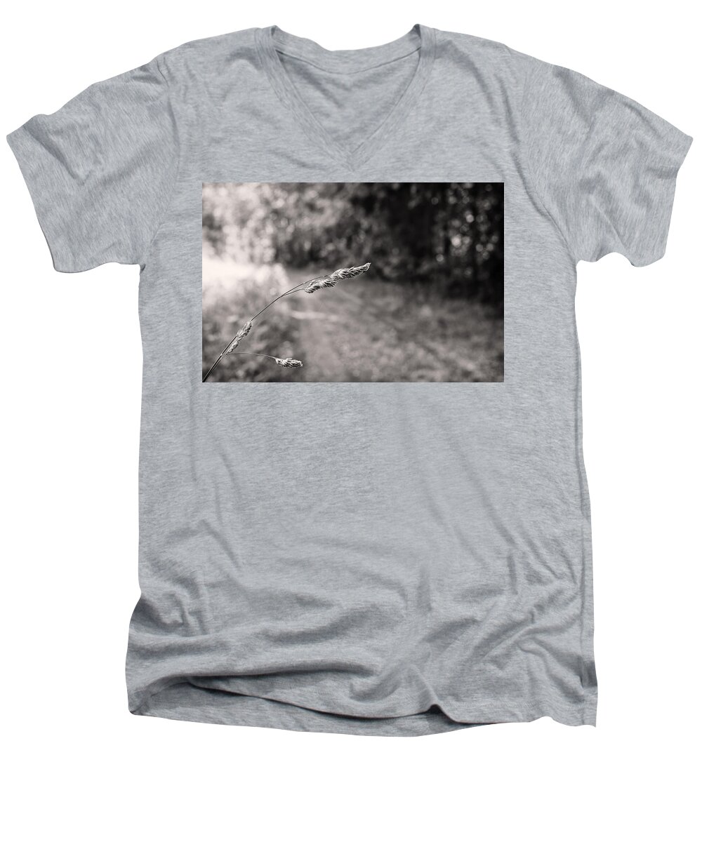 B&w Men's V-Neck T-Shirt featuring the photograph Grass Over Dirt Road by Lori Coleman