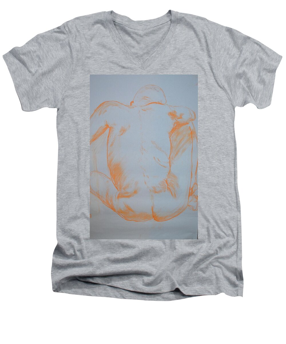 Nude Male Men's V-Neck T-Shirt featuring the photograph Gray man by Gregory Merlin Brown