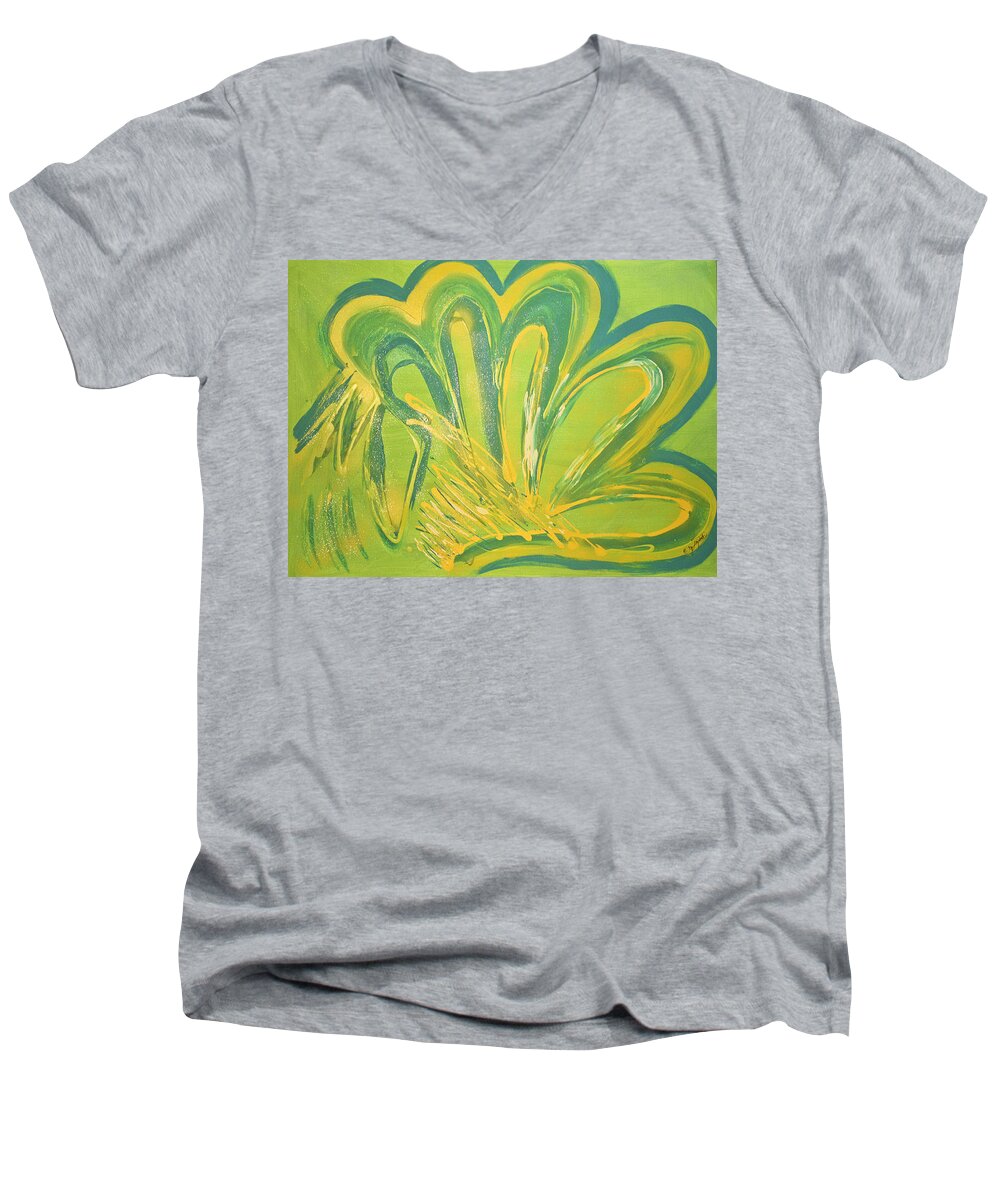 Yellow Men's V-Neck T-Shirt featuring the mixed media High Five by Artista Elisabet