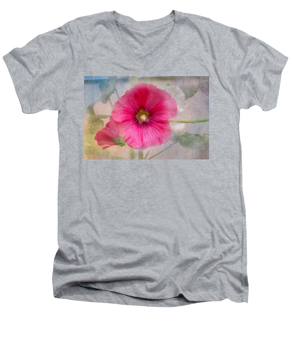 Hollyhock Men's V-Neck T-Shirt featuring the photograph Hollyhock by Lena Auxier