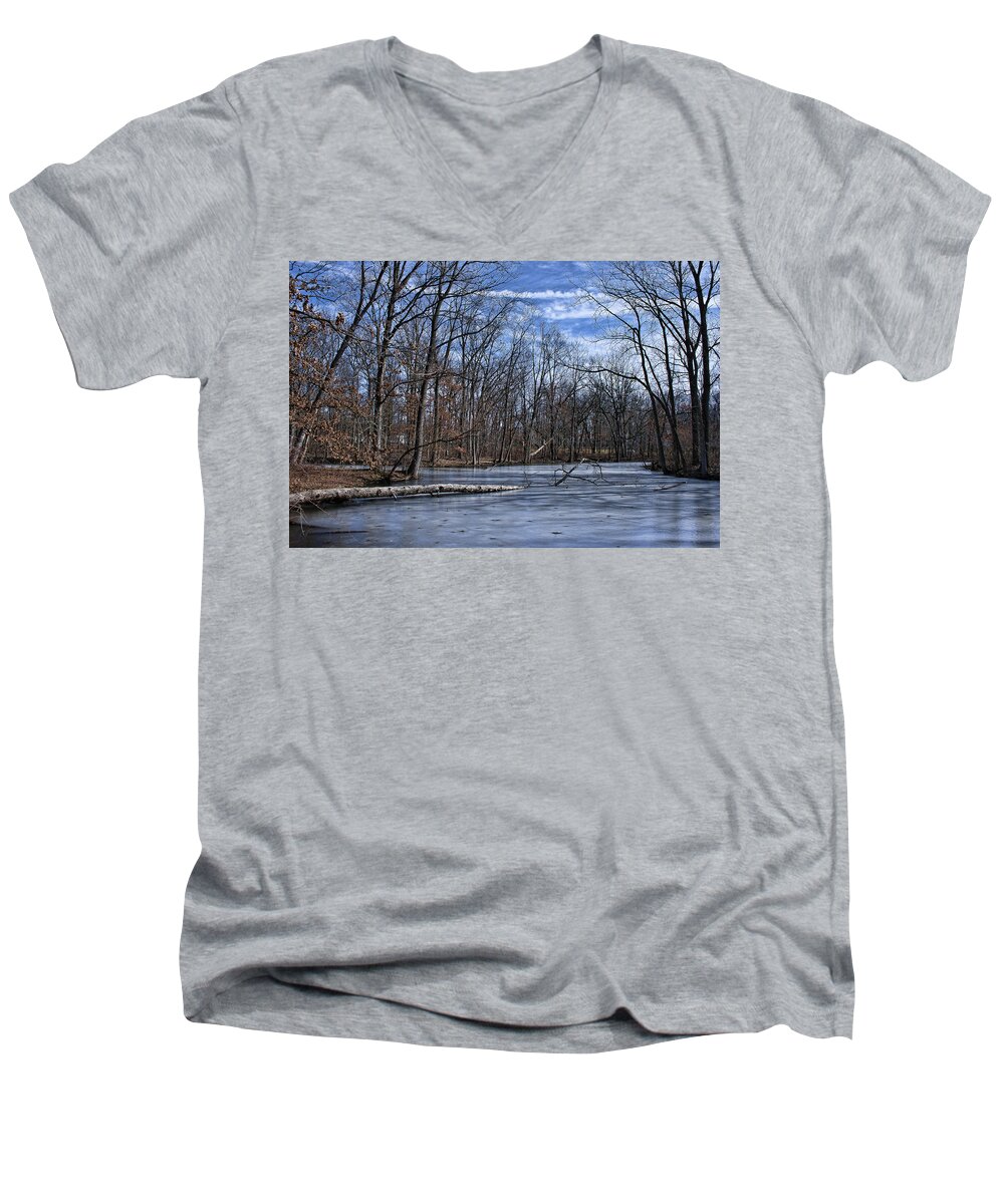 Pond Men's V-Neck T-Shirt featuring the photograph Ice on the Pond by Scott Wood