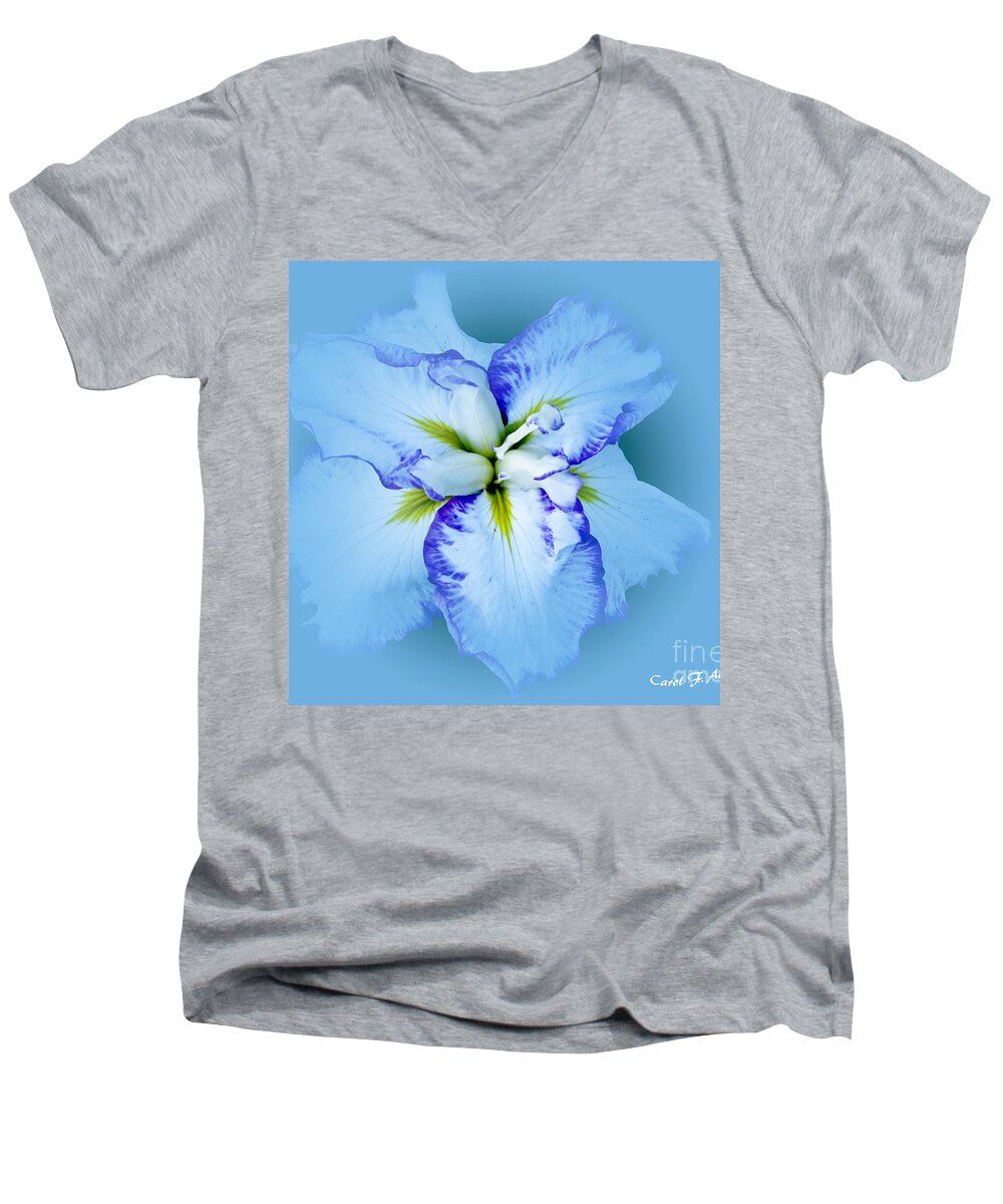 Iris Men's V-Neck T-Shirt featuring the photograph Iris in Blue by Carol F Austin