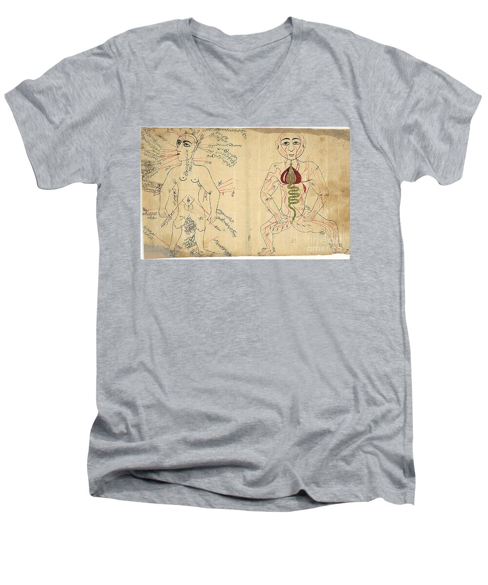 Science Men's V-Neck T-Shirt featuring the photograph Islamic Anatomical Drawings, 17th by Science Source