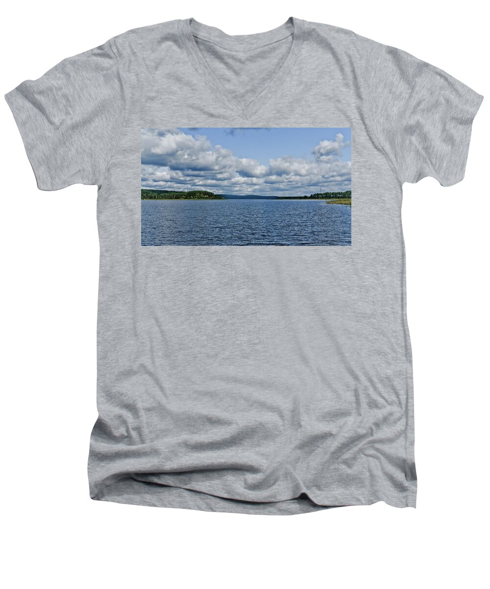 Autumn Men's V-Neck T-Shirt featuring the photograph Lake Seliger by Michael Goyberg