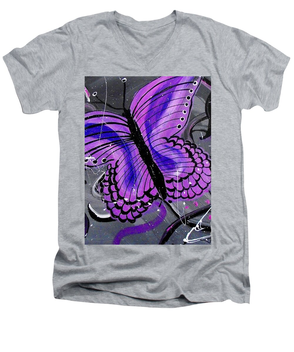 Butterflies Painting Men's V-Neck T-Shirt featuring the painting Lavendar Ripple by Jayne Kerr