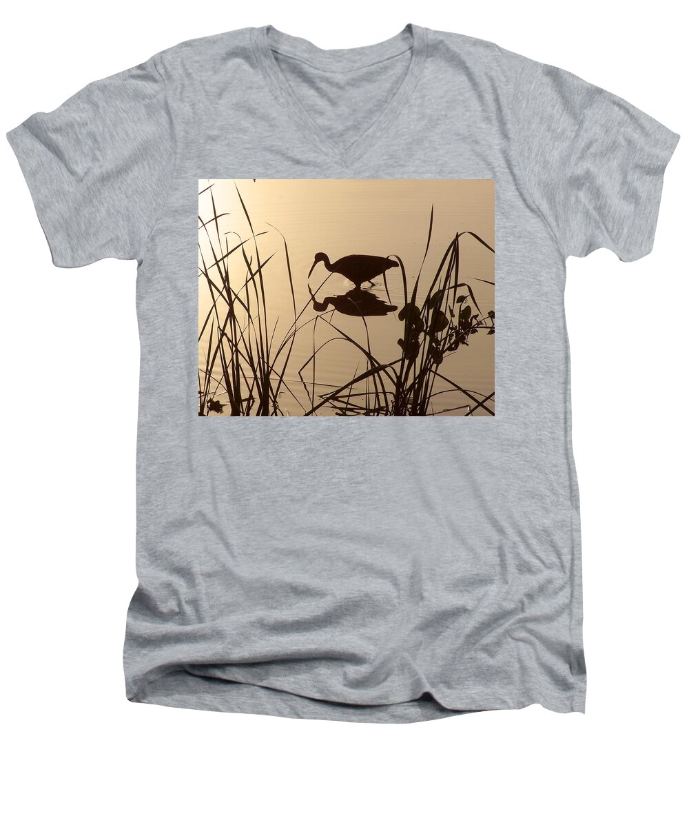Nature Men's V-Neck T-Shirt featuring the photograph Limpkin at Dawn by Peggy Urban