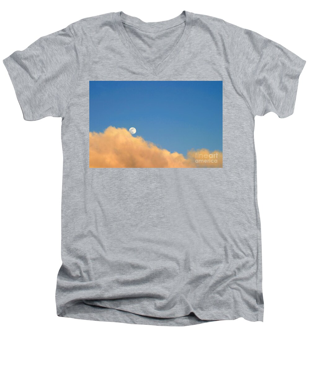 Ventura Men's V-Neck T-Shirt featuring the photograph Moon At Sunset by Henrik Lehnerer