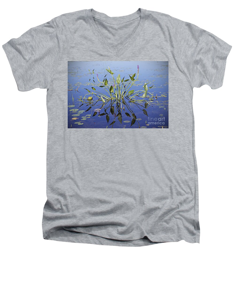 Lily Men's V-Neck T-Shirt featuring the photograph Morning reflection by Eunice Gibb