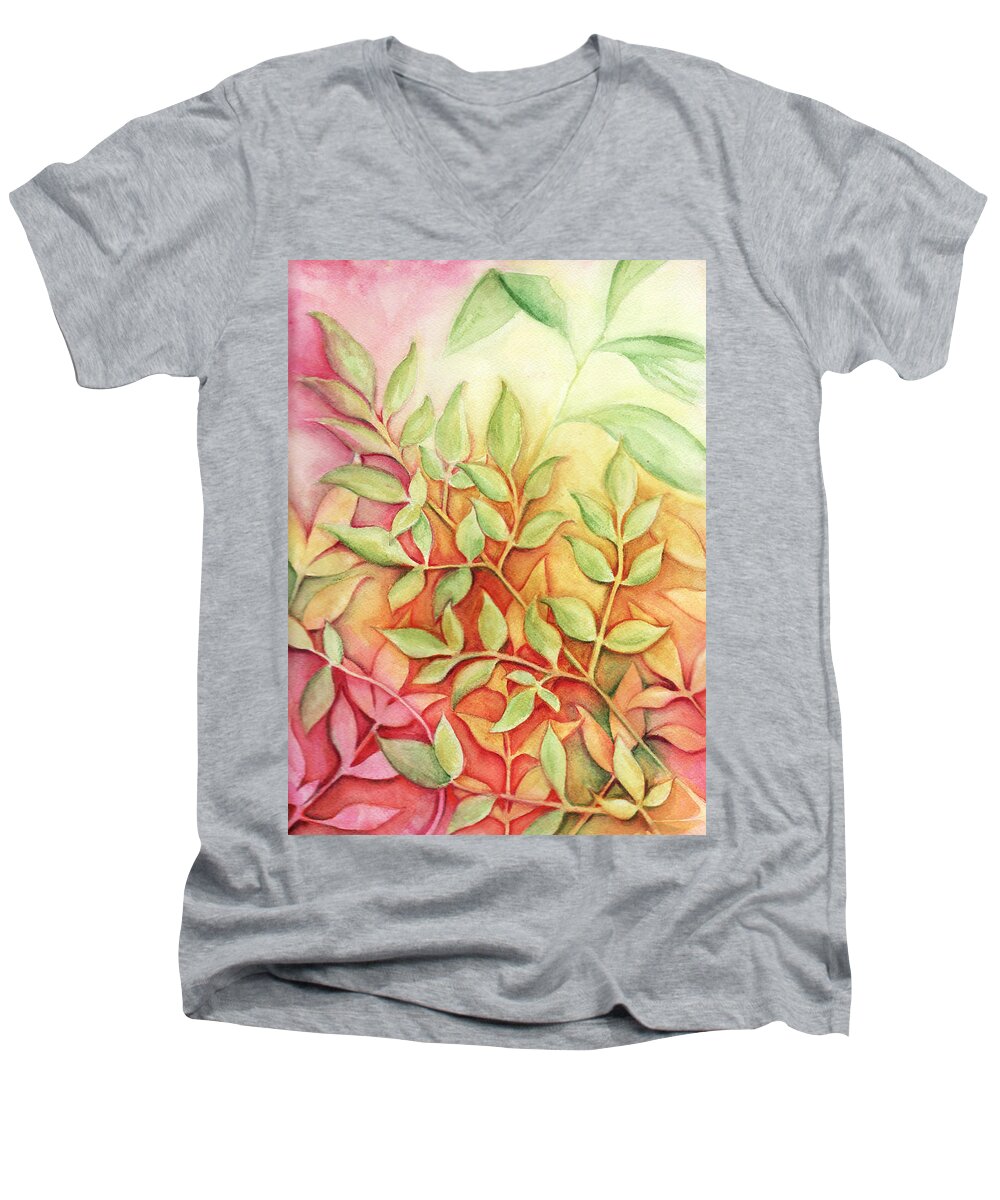 Leaves Men's V-Neck T-Shirt featuring the painting Nandina Leaves by Carla Parris