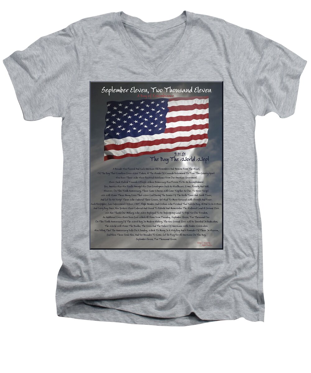 9/11 Men's V-Neck T-Shirt featuring the digital art Ode for September Eleven Anniversary by DigiArt Diaries by Vicky B Fuller