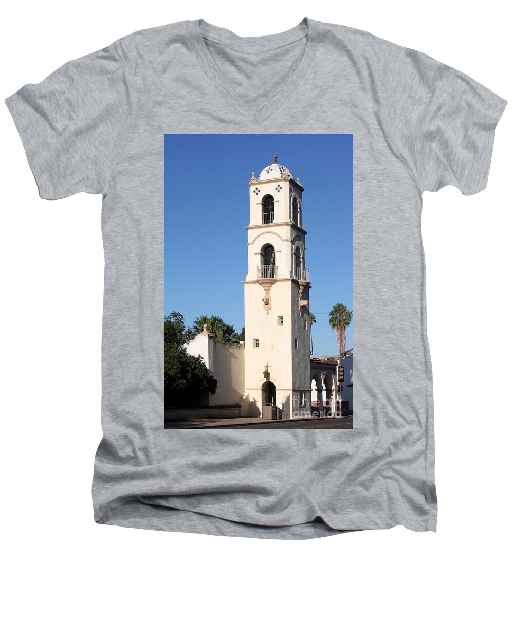 Ojai Men's V-Neck T-Shirt featuring the photograph Ojai Post Office Tower by Henrik Lehnerer