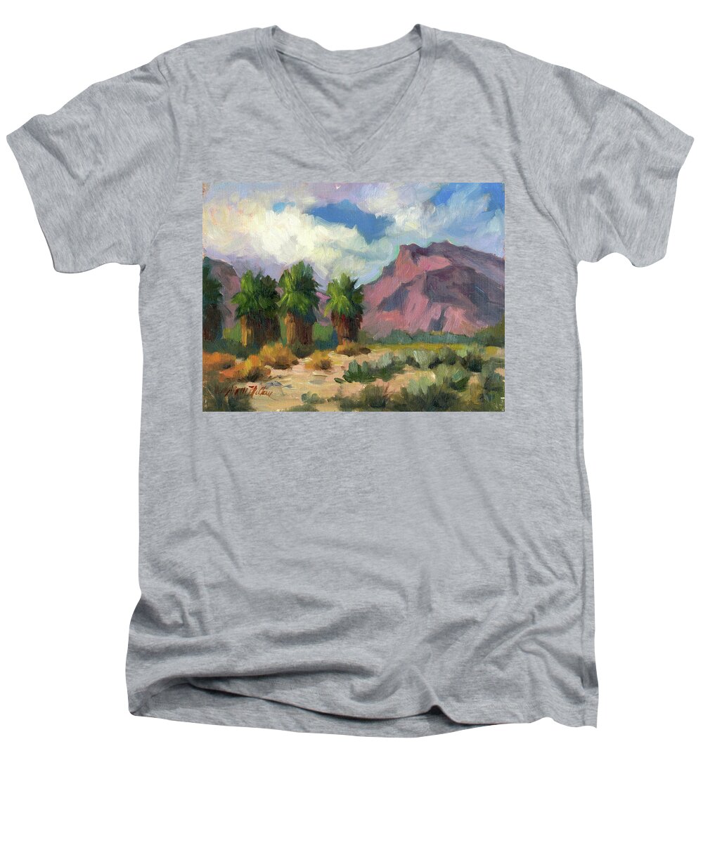 Palms Men's V-Neck T-Shirt featuring the painting Palms and Indian Head Mountain by Diane McClary