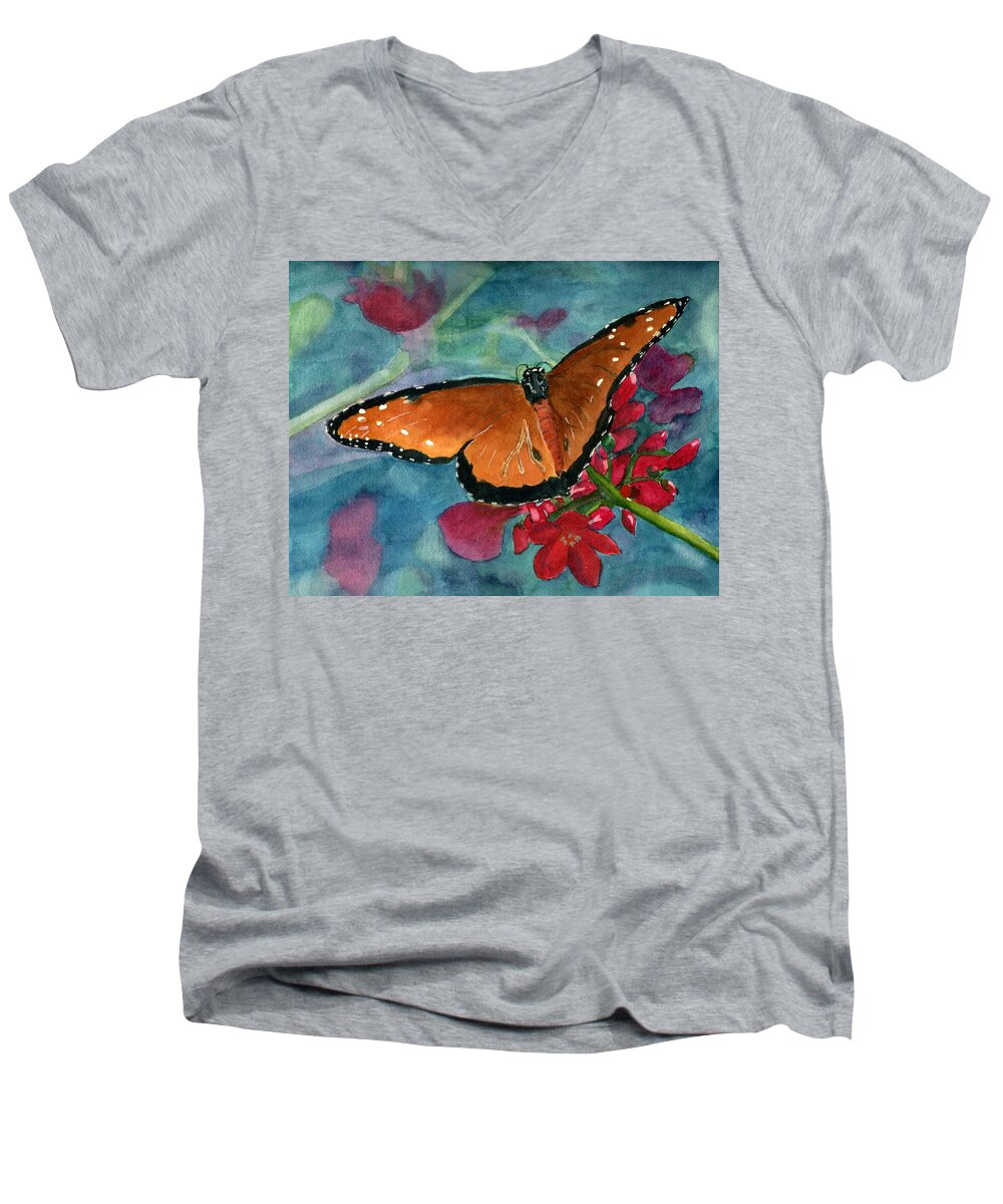 Butterfly Men's V-Neck T-Shirt featuring the painting Papilio fandango by Lynne Reichhart