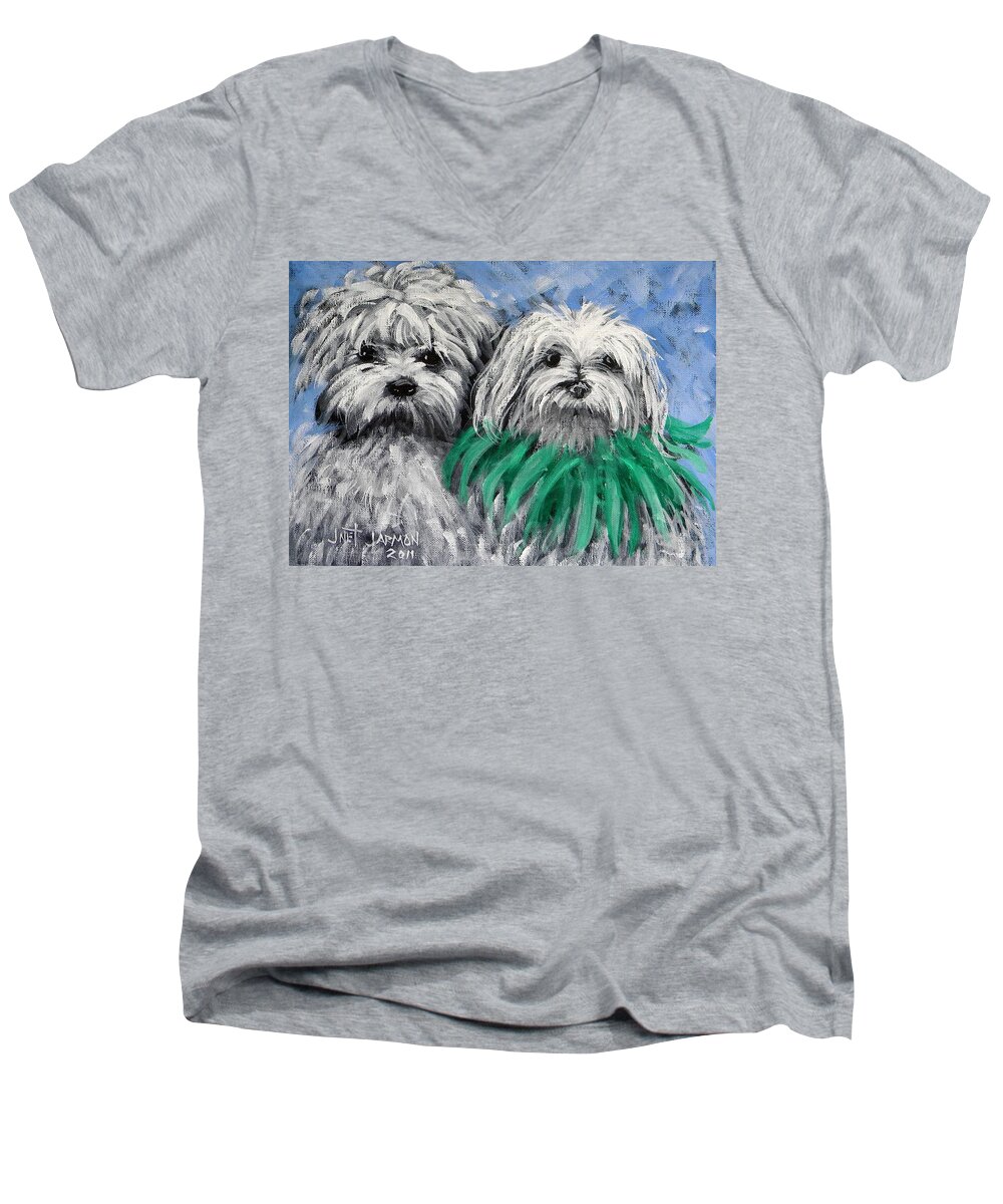Puppies Men's V-Neck T-Shirt featuring the painting Parade Pups by Jeanette Jarmon