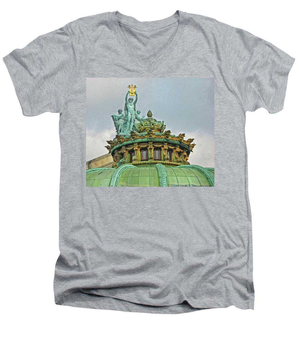 Paris Opera House Men's V-Neck T-Shirt featuring the photograph Paris Opera House Roof by Dave Mills