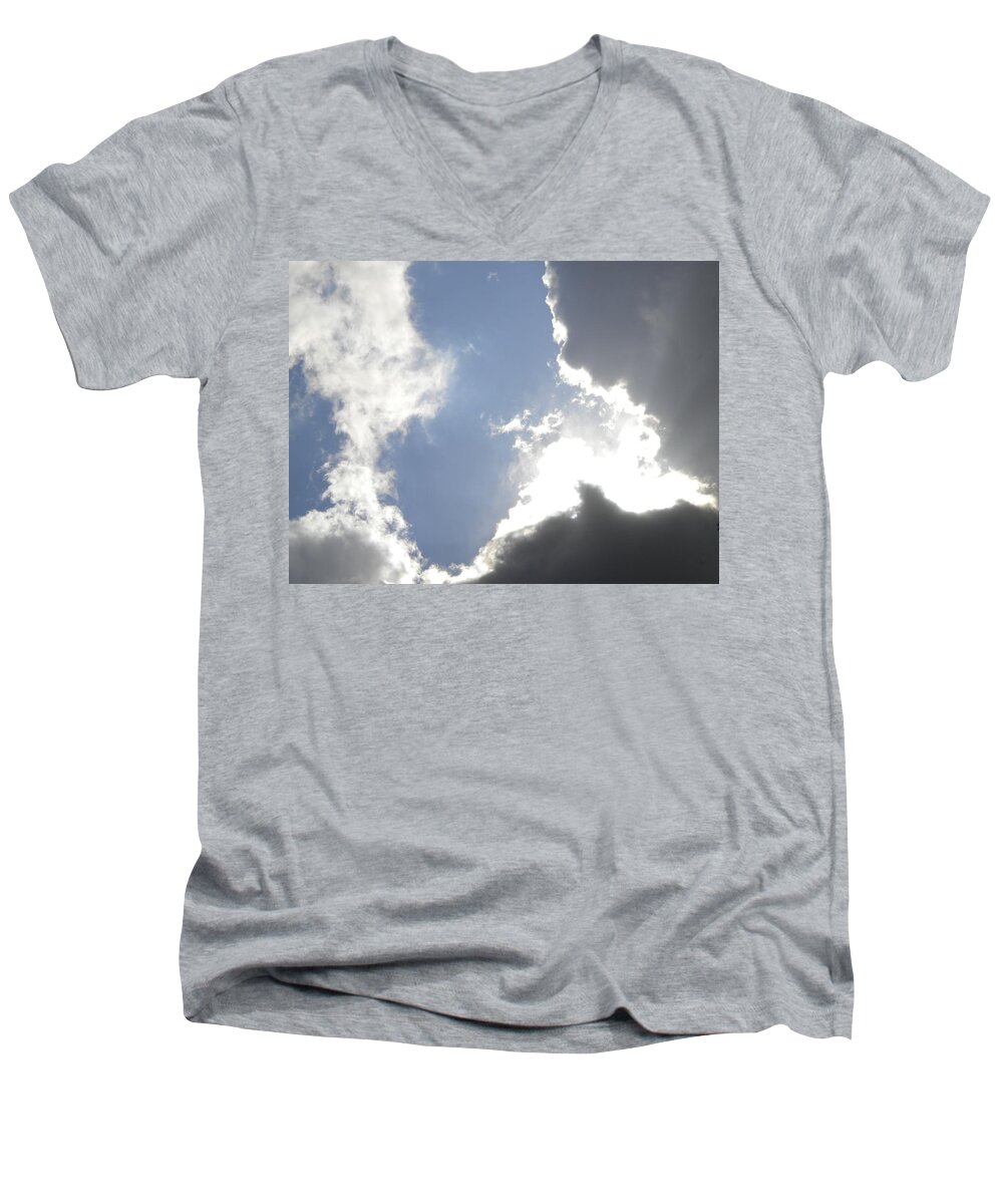 Clouds Men's V-Neck T-Shirt featuring the painting Peaking Thru by Renate Wesley