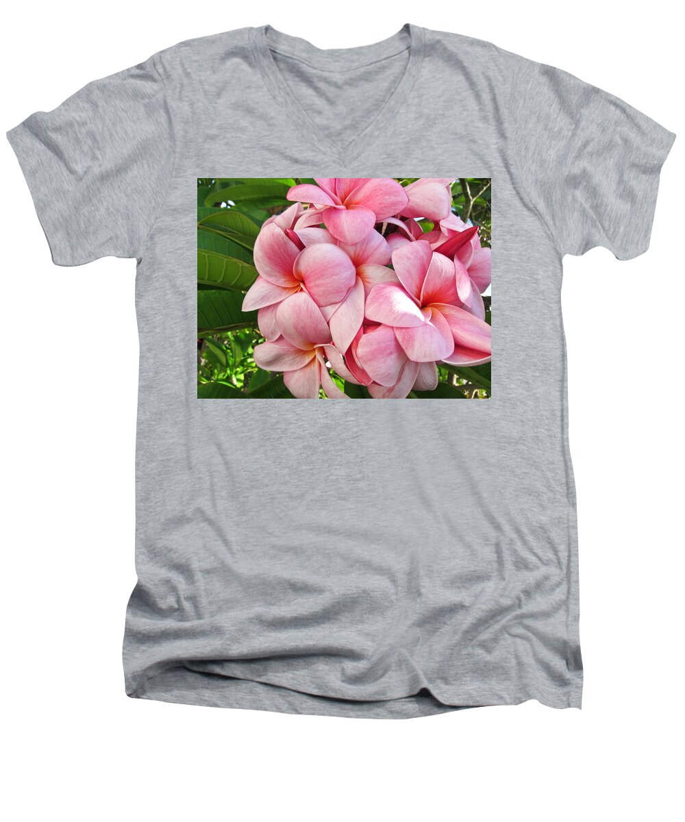 Plumeria Men's V-Neck T-Shirt featuring the photograph Pink Plumerias by Shane Kelly
