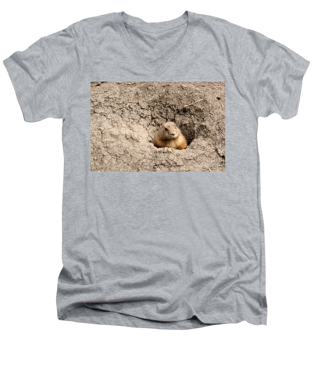 Animal Men's V-Neck T-Shirt featuring the photograph Prairie Dog by Mary Mikawoz