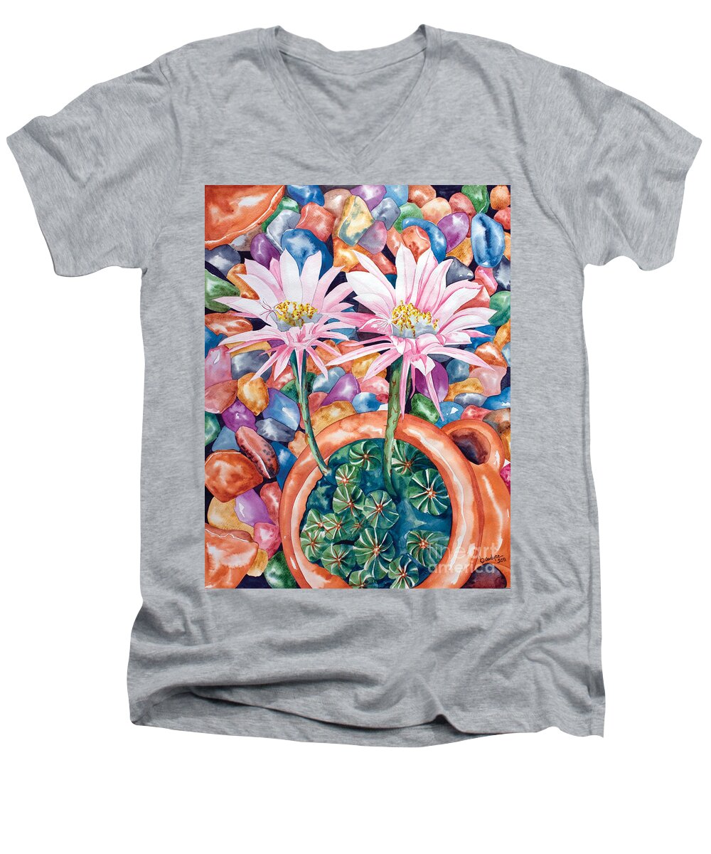 Flower.floral Men's V-Neck T-Shirt featuring the painting Queen of the Night III by Kandyce Waltensperger