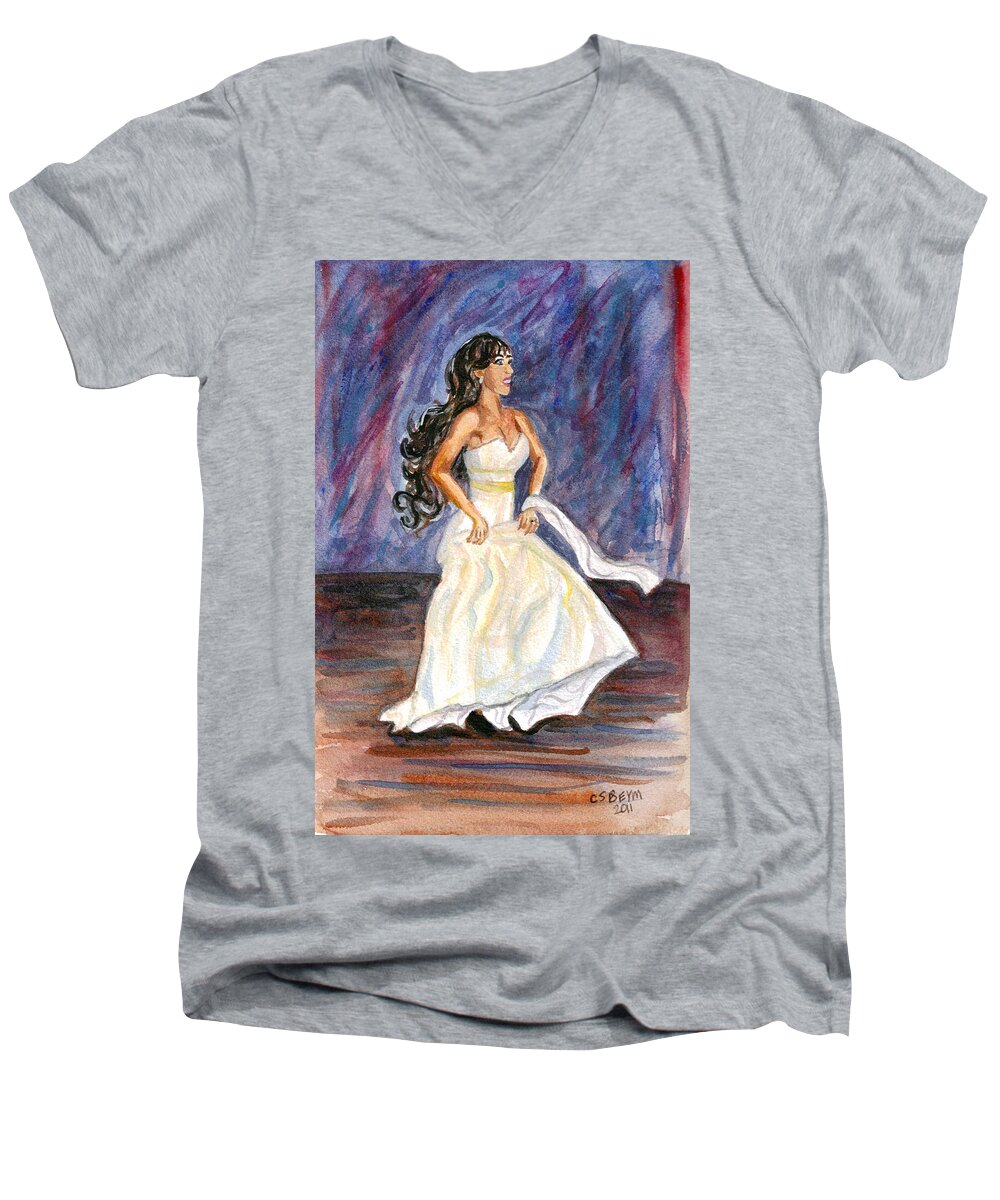 Dancing Bride Men's V-Neck T-Shirt featuring the painting Rachel by Clara Sue Beym