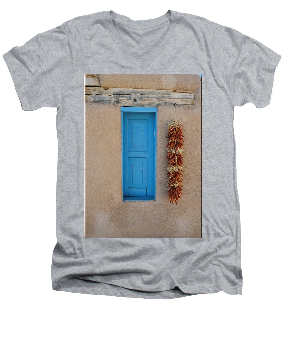 Taos Men's V-Neck T-Shirt featuring the photograph Ranchos de Taos Wall by Ron Weathers