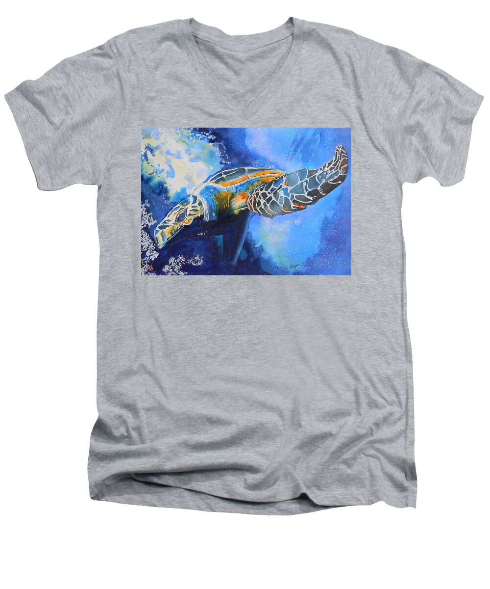 Save The Turtles Men's V-Neck T-Shirt featuring the painting Save the Turtles by Warren Thompson